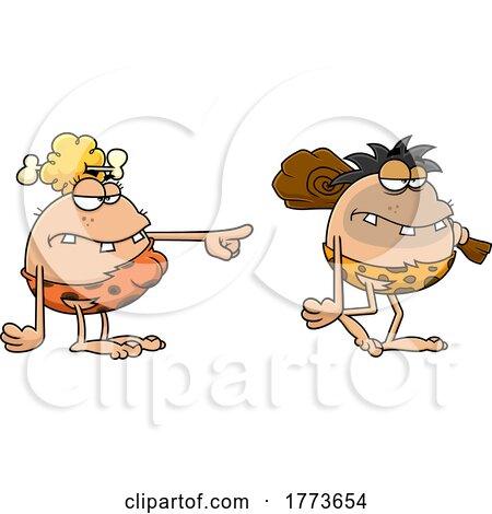 Cartoon Caveman Being Ordered to Hunt by His Cavewoman Wife by Hit Toon