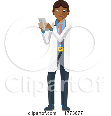 Doctor Holding Mobile Phone Cartoon Character by AtStockIllustration