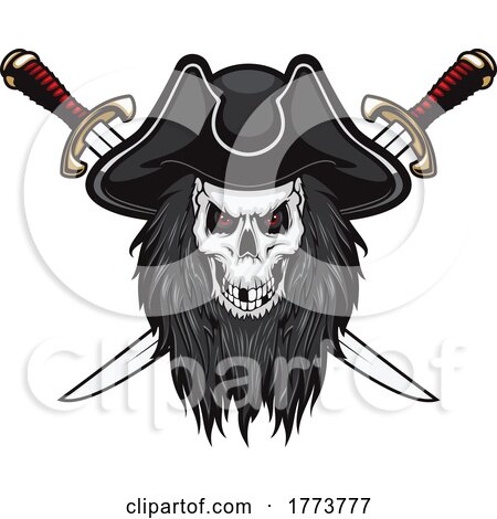 Bearded Pirate Skull over Swords by Vector Tradition SM