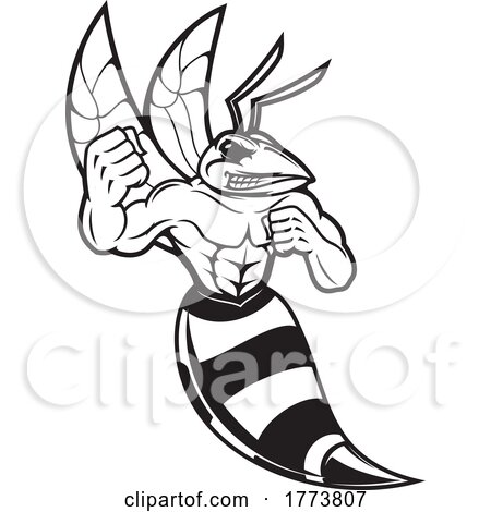 Tough Black and White Hornet Mascot by Vector Tradition SM