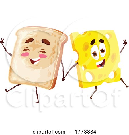 Bread and Cheese Food Mascots Holding Hands by Vector Tradition SM