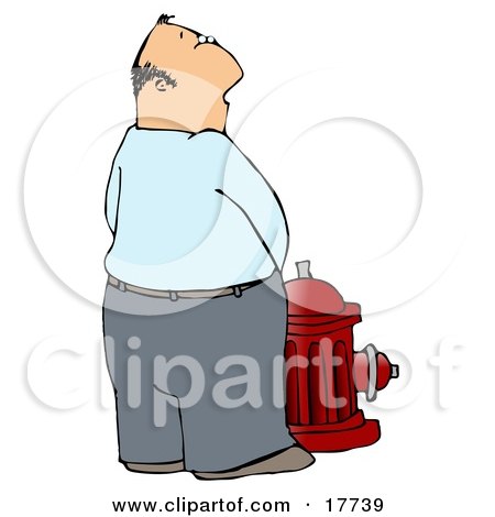 Casual Caucasian Man Urinating On A Red Fire Hydrant Clipart Illustration by djart