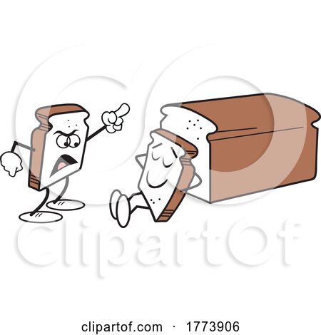 Cartoon Bread and Angry Slice Yelling at Another That Is Loafing Around by Johnny Sajem