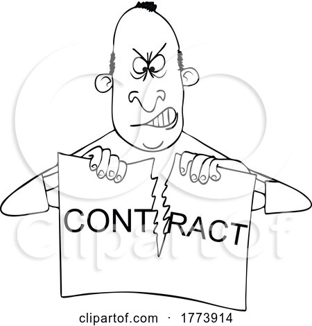 Cartoon Black and White Angry Man Ripping Apart a Contract by djart