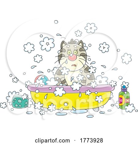 Cartoon Cat Taking a Bath by Alex Bannykh