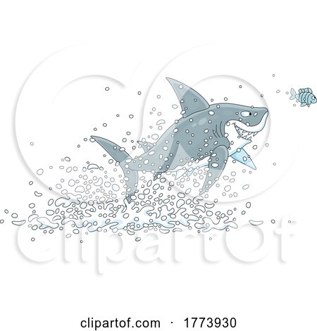 Cartoon Leaping Shark Chasing a Fish by Alex Bannykh