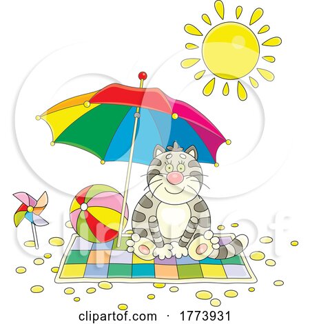 Cartoon Cat Sitting Under a Beach Parasol by Alex Bannykh