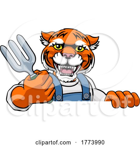Tiger Gardener Gardening Animal Mascot by AtStockIllustration