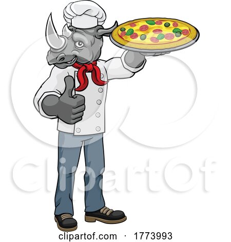 Rhino Pizza Chef Cartoon Restaurant Mascot by AtStockIllustration