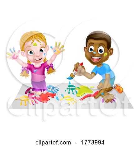 Cartoon Girl and Boy Painting by AtStockIllustration