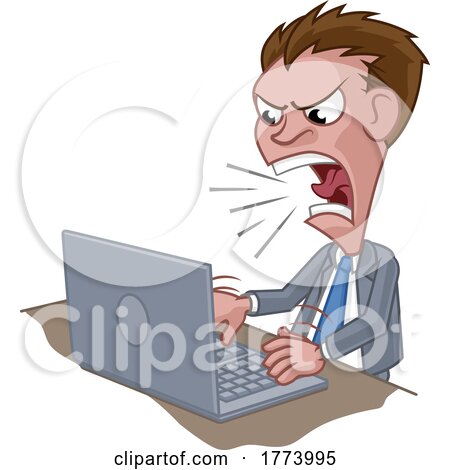 Angry Business Man Boss Shouting at Laptop Cartoon by AtStockIllustration