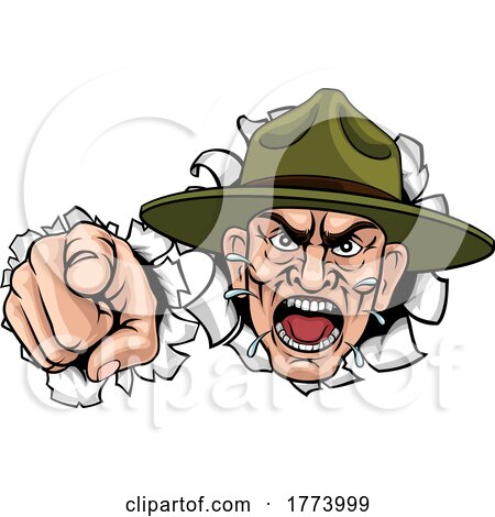 Angry Army Bootcamp Drill Sergeant Cartoon by AtStockIllustration