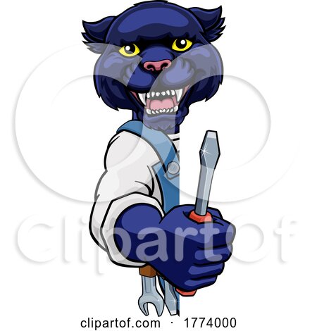 Panther Electrician Handyman Holding Screwdriver by AtStockIllustration