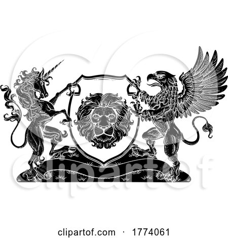 Coat of Arms Crest Griffin Unicorn Lion Shield by AtStockIllustration