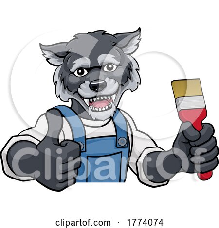 Wolf Painter Decorator Holding Paintbrush by AtStockIllustration
