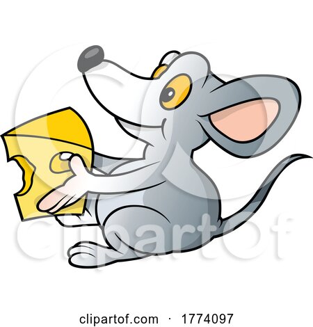 Cartoon Happy Mouse Holding Cheese by dero