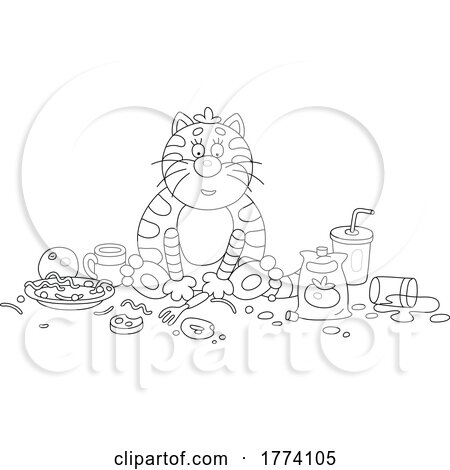 Cartoon Black and White Messy Fat Cat by Alex Bannykh