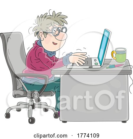 Cartoon Author Typing at a Desk by Alex Bannykh