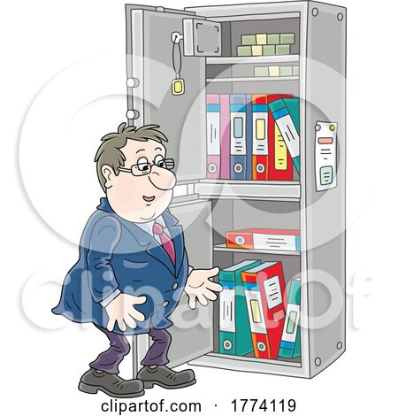 Cartoon Businessman at a Safe with Binders by Alex Bannykh