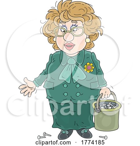 Cartoon Female Politician with a Bucket of Nails by Alex Bannykh