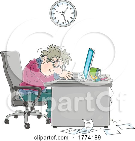 Cartoon Exhausted Author Sleeping at a Desk by Alex Bannykh