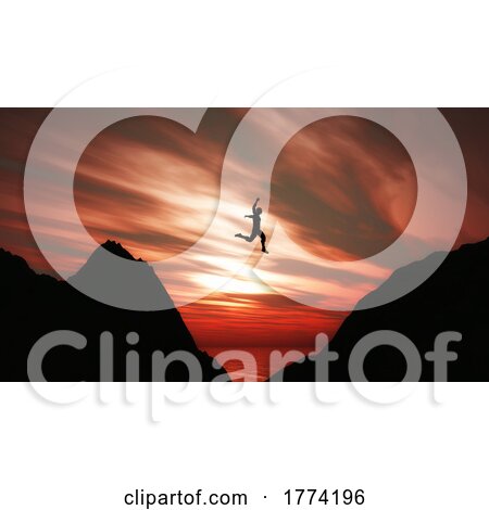 3D Landscape with Silhouette of Male Jumping Between Cliffs by KJ Pargeter