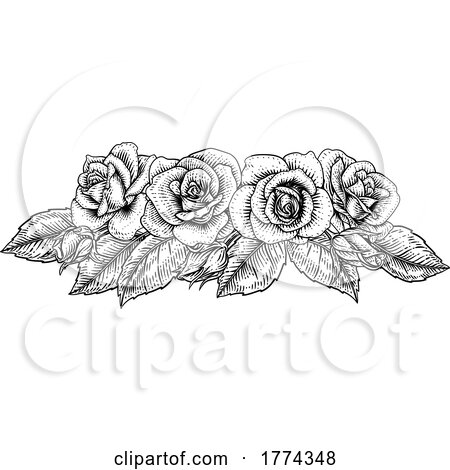 Rose Flower Design Woodcut Vintage Retro Style by AtStockIllustration