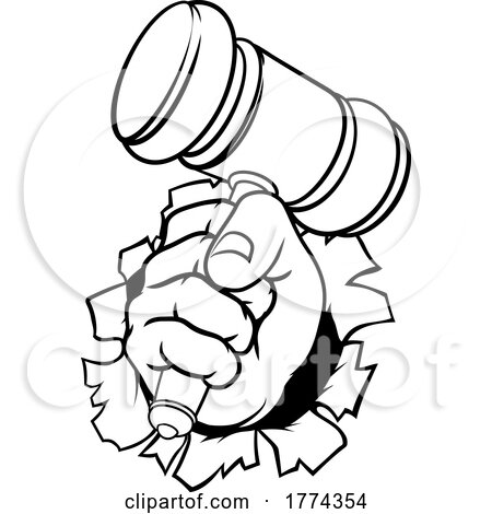 Fist Hand Holding Judge Hammer Gavel Cartoon by AtStockIllustration
