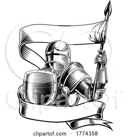 Knight with Banner Battle Flag Standard Ribbon by AtStockIllustration