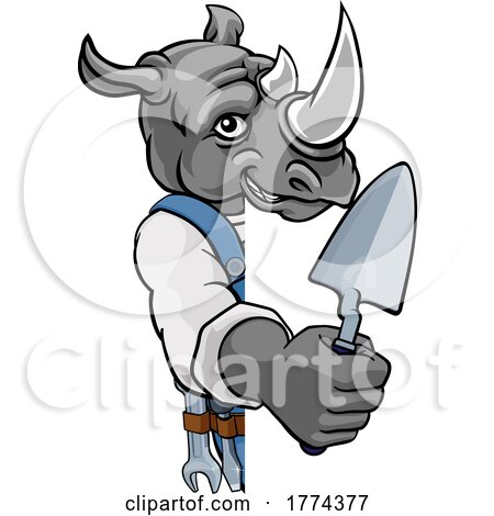 Rhino Bricklayer Builder Holding Trowel Tool by AtStockIllustration