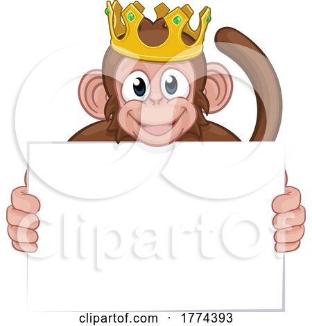 Monkey King Crown Cartoon Animal Holding Sign by AtStockIllustration