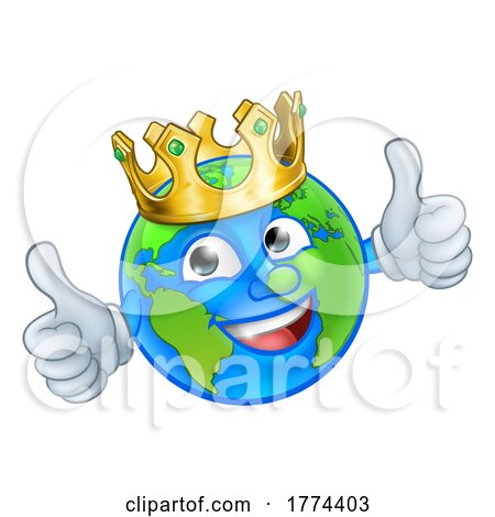 King Gold Crown Earth Globe World Cartoon Mascot by AtStockIllustration