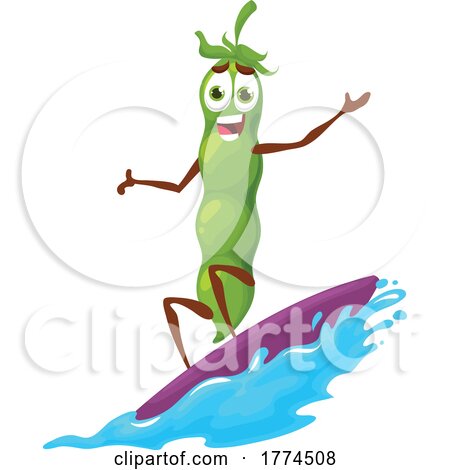 Surfing Pea Pod Food Mascot by Vector Tradition SM