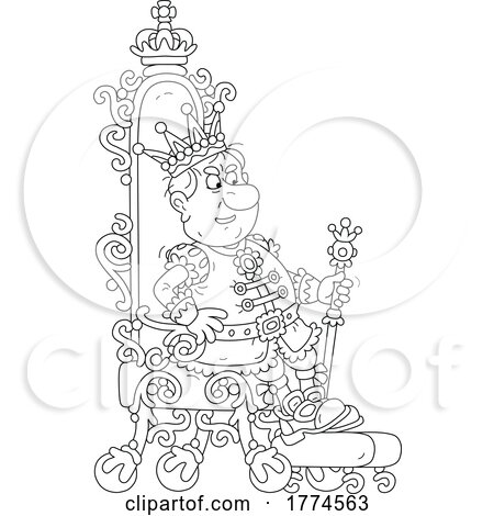 Cartoon Black and White King Sitting on the Throne by Alex Bannykh
