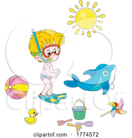 Cartoon Boy Playing with Beach Toys by Alex Bannykh