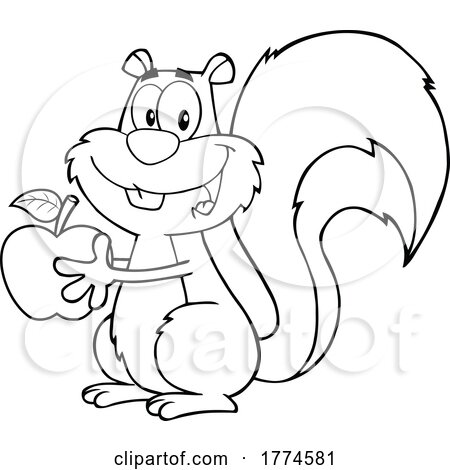 Cartoon Black and White Squirrel Holding an Apple by Hit Toon #1774581