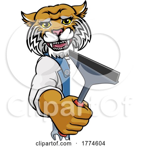 Wildcat Car or Window Cleaner Holding Squeegee by AtStockIllustration