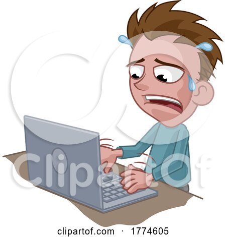 Stressed Anxious Man Using Laptop Cartoon by AtStockIllustration