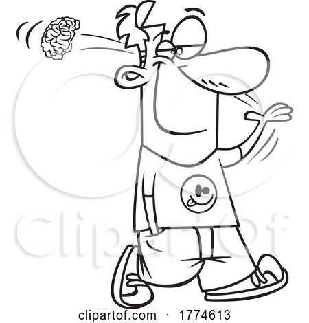 Cartoon No Brainer Man Tossing His Mind over His Shoulder by toonaday