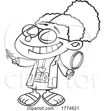 Cartoon Girl Wearing an I Love Bio Shirt and Holding a Butterfly and Magnifying Glass by toonaday