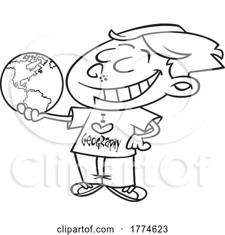 Cartoon Boy Wearing an I Love Geology Shirt and Holding a Globe by toonaday