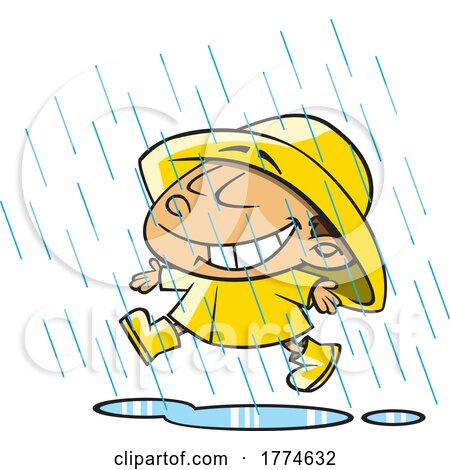 Cartoon Boy Wearing Rain Gear and Playing in April Showers by toonaday