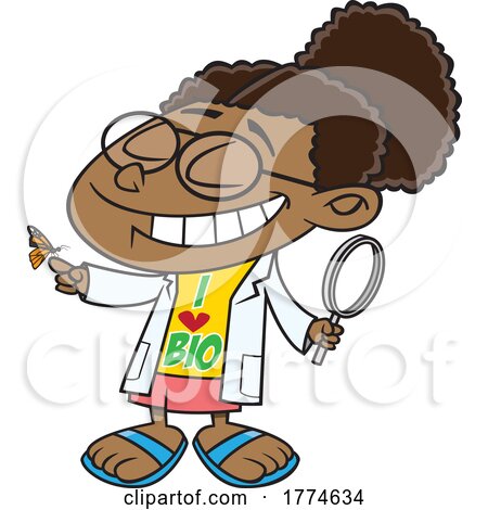 Cartoon Girl Wearing an I Love Bio Shirt and Holding a Butterfly and Magnifying Glass by toonaday