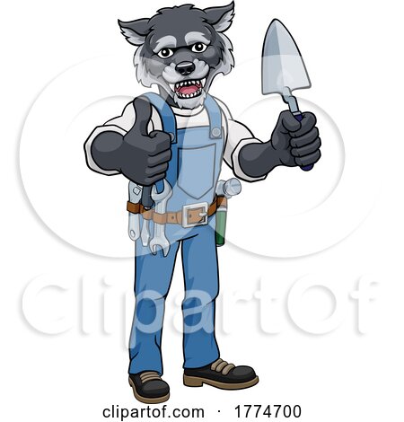 Wolf Bricklayer Builder Holding Trowel Tool by AtStockIllustration