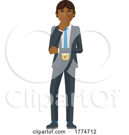 Asian Business Man Thinking Mascot Concept by AtStockIllustration