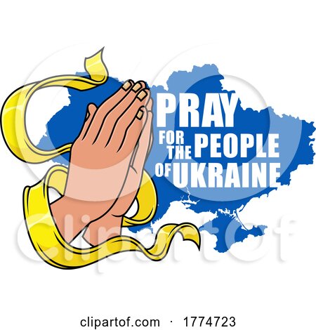 Cartoon Ukrainian Map with Praying Hands and Pray for the People of Ukraine Text by Hit Toon