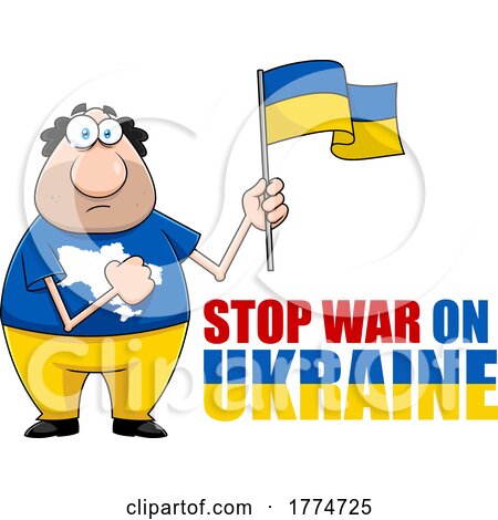 Cartoon Man Holding a Ukranian Flag by Stop War on Ukraine Text by Hit Toon