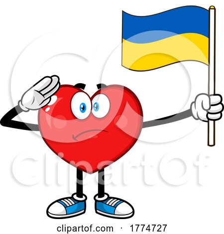 Cartoon Saluting Heart Mascot Holding a Ukranian Flag by Hit Toon