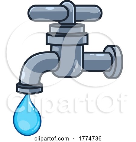 Cartoon Faucet with a Droplet of Water by Hit Toon