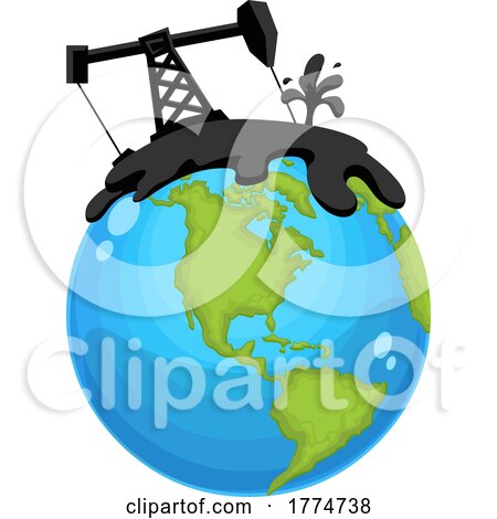 Cartoon Oil Refinery and Drilling on Earth by Hit Toon